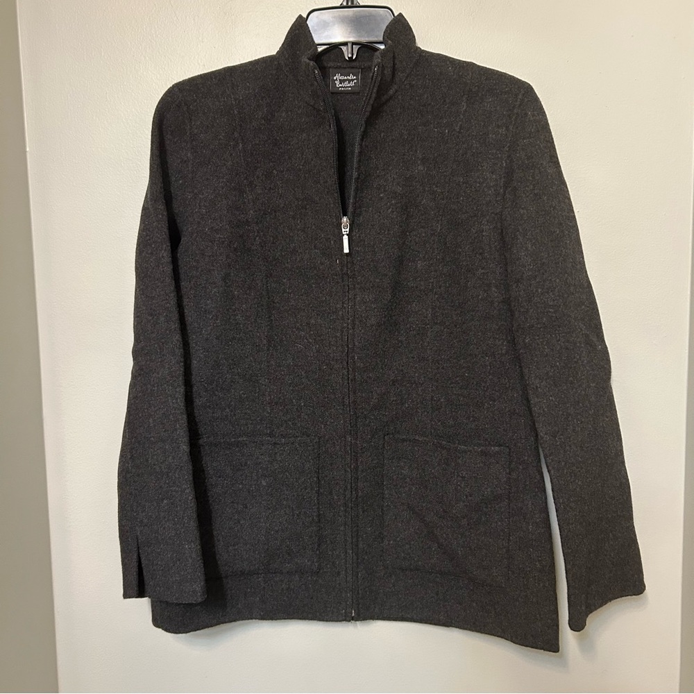 Alexandra Bartlett Women's PS 100%‎ Wool Gray Stand Up Collar Zip Up Jacket
